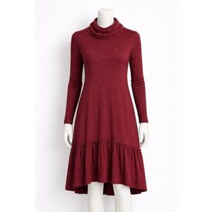Sunday in Brooklyn Women's Small Maroon Long Sleeve Cowl Neck Midi Tiered Dress